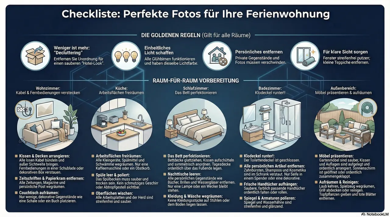 Infografik: Die ultimative Checkliste für die perfekte Ferienwohnung Fotoshooting Vorbereitung