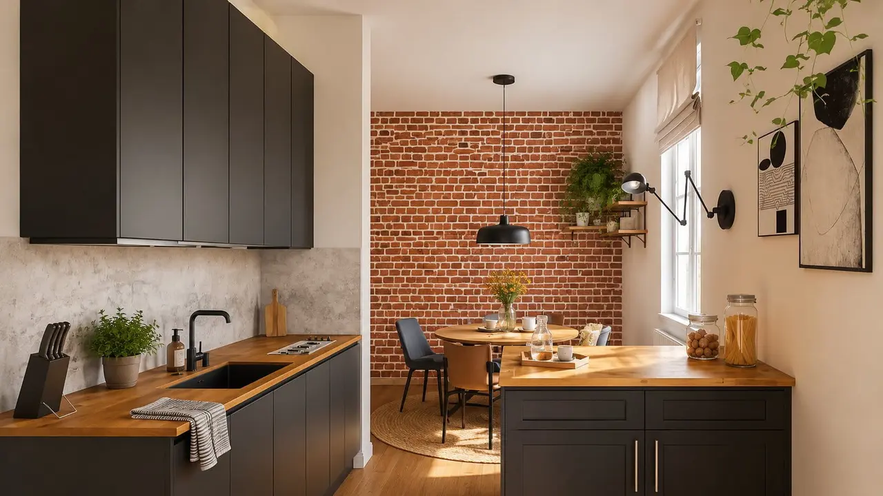 Wohnkuche Ziegelwand rot Anna Bergner Interior  Design